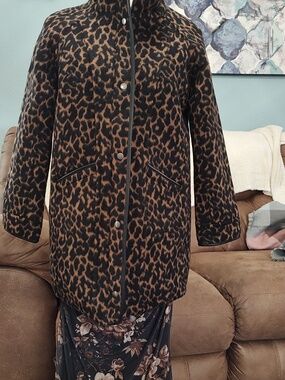 Talbots Leopard Print Pea Coat in Brown and Black